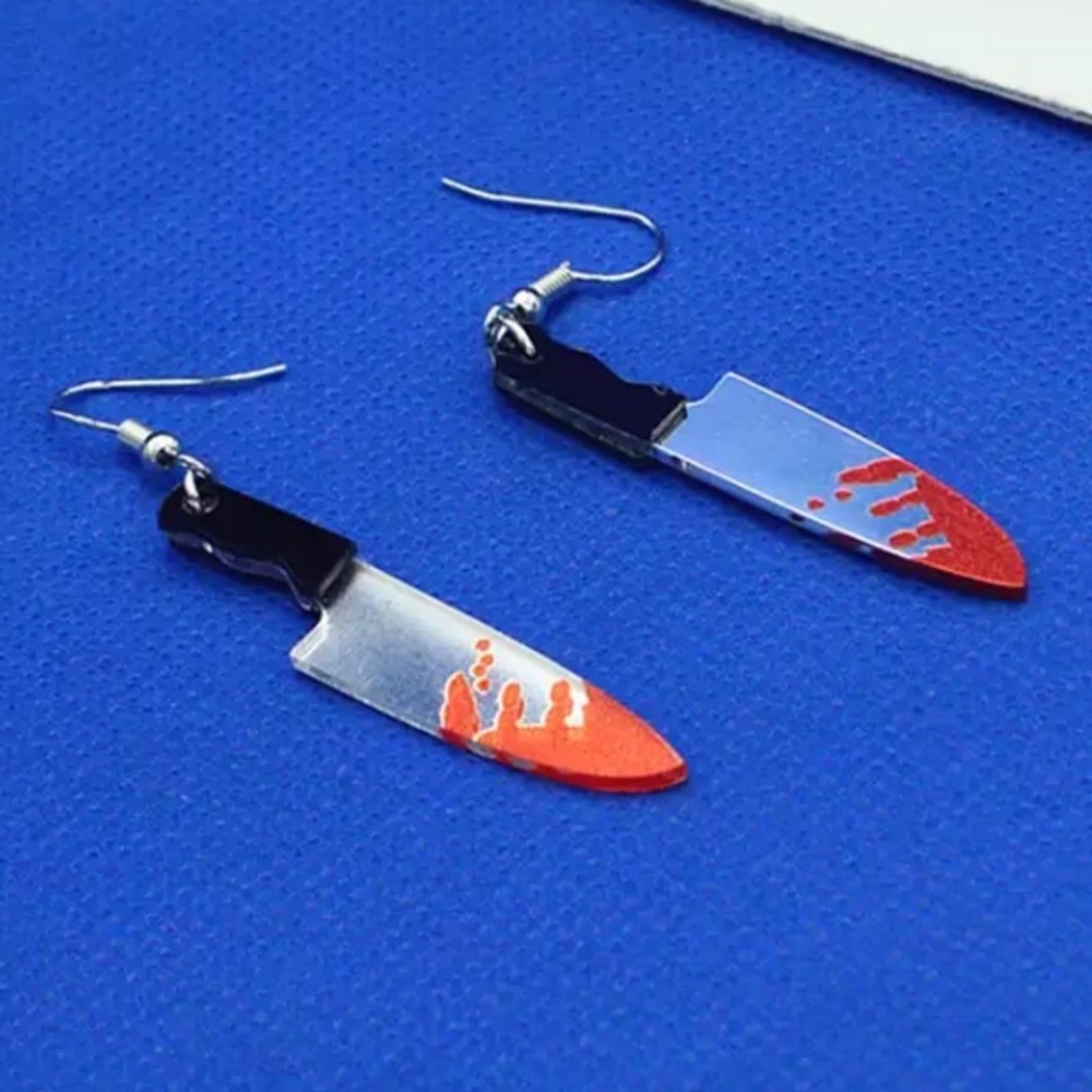 𝒮𝓅𝑜𝑜𝓀𝓎🎃😱Halloween Bloody Murder Knife Silver Earrings!🍁👻